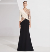 colorblock mermaid dress with sequin wrap bodice - VERA